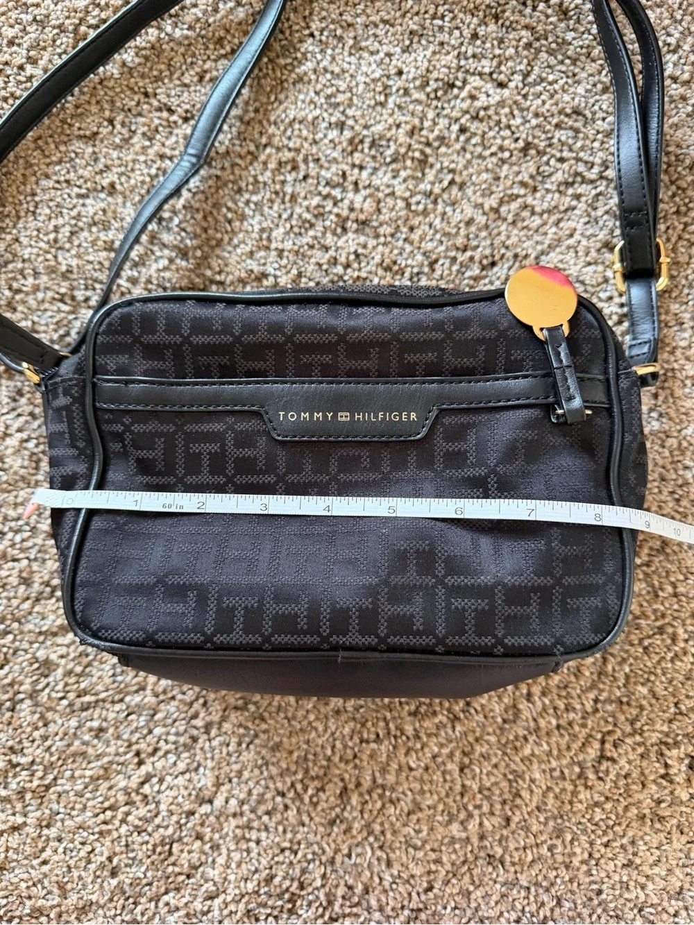 TOMMY HILFIGER Black Logo Printed Crossbody Camera Bag
